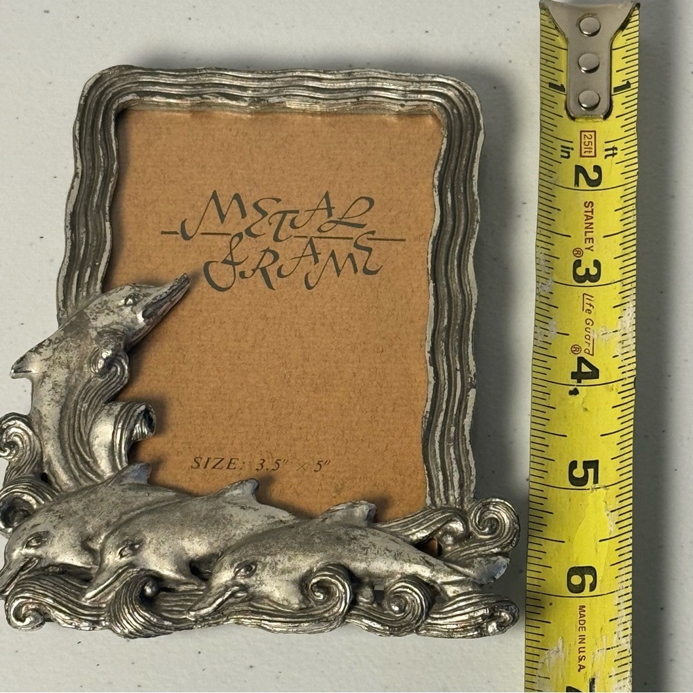 Dolphin Heavy Silver Tone Metal Picture Frame Photo 3.5” X 5” - Picture 6 of 7